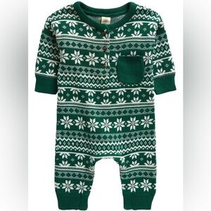 Tucker + Tate Jacquard Cotton Sweater Romper Green Fairisle Size 18 months. NWT